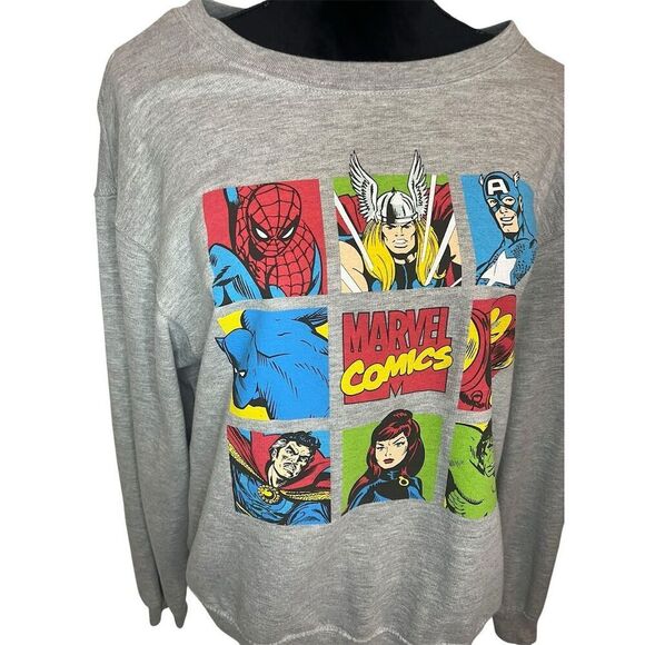 MARVEL GRAY GRAPHIC SWEATSHIRT SPIDERMAN THOR HULK CAPTAIN AMERICA WOMENS SIZE M - Picture 4 of 6